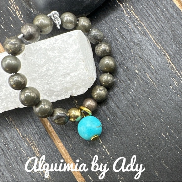 dainty pyrite beaded boho ring minimalist charms multi stone - Picture 1 of 5